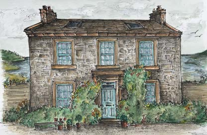 Watercolour commission of a stone-built house elevation